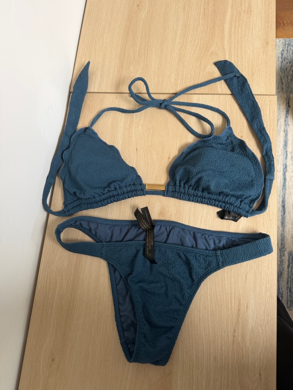Textured Teal Triangle Bikini Set - Unbranded